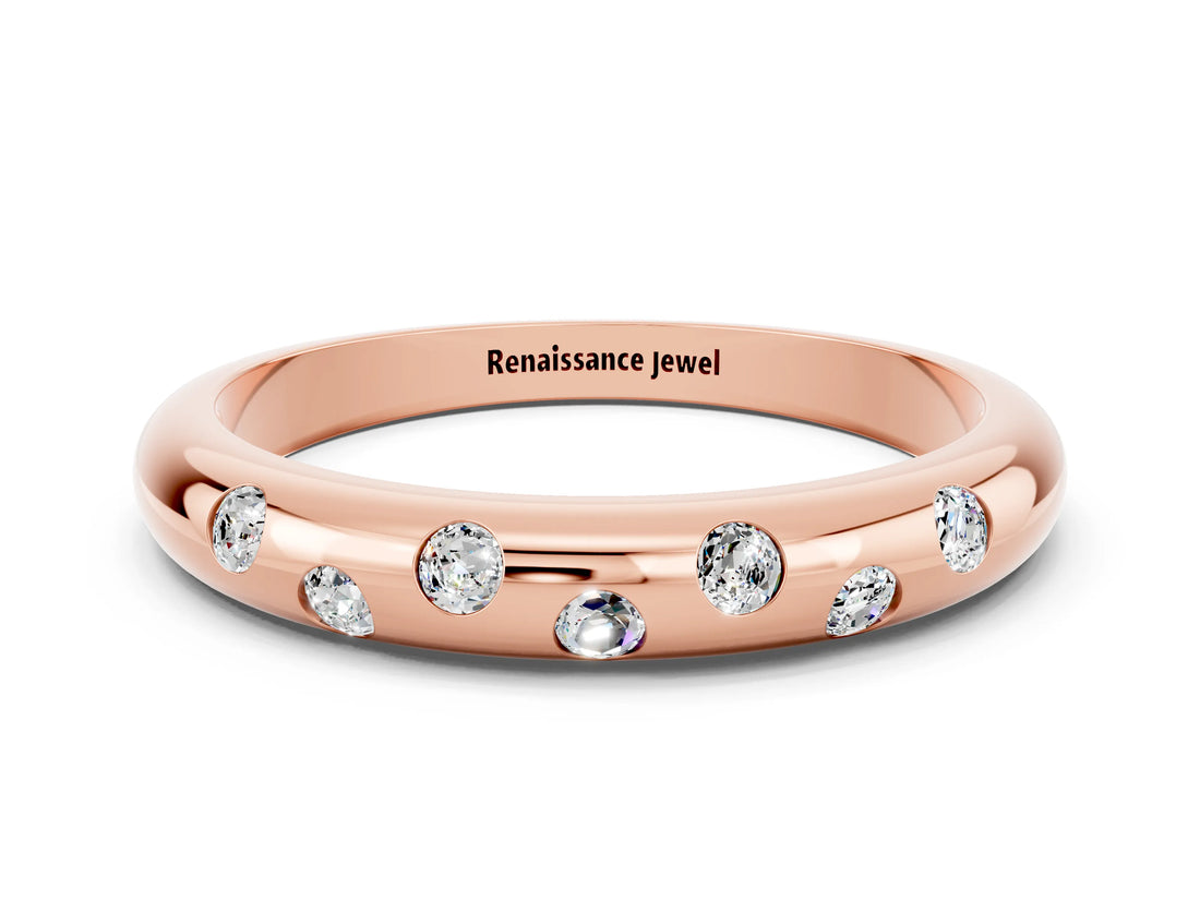 Rose gold Round Moissanite Flush-Set Comfort Fit Band_6