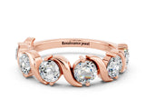 Rose gold Round Moissanite Half Eternity Band with Wave Prong Setting_6