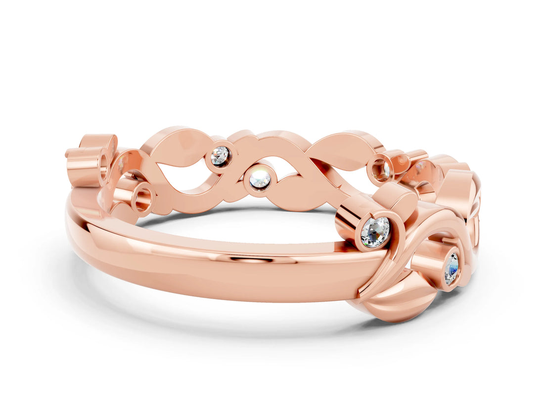 Rose gold Round Moissanite Leaf Eternity Band with Bezel Setting_42