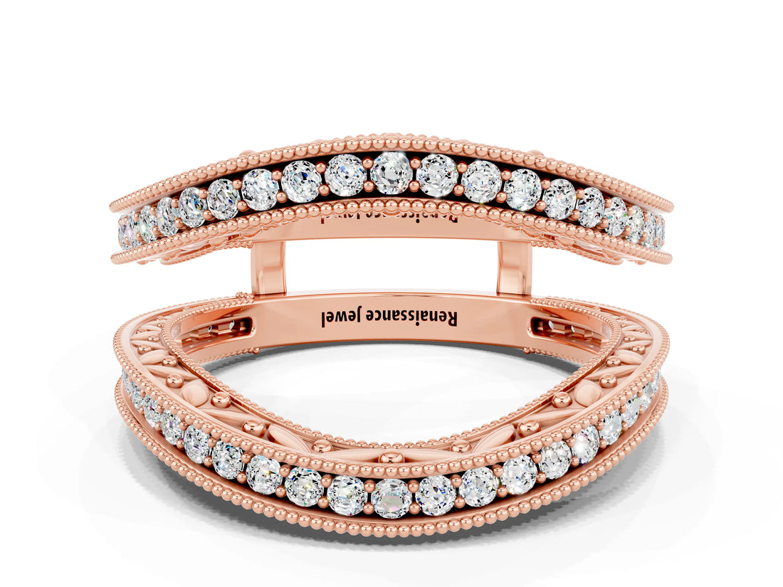 Rose gold Round Moissanite Milgrain Eternity Band with Channel Setting_18