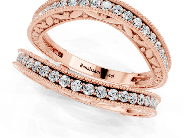 Rose gold Round Moissanite Milgrain Eternity Band with Channel Setting