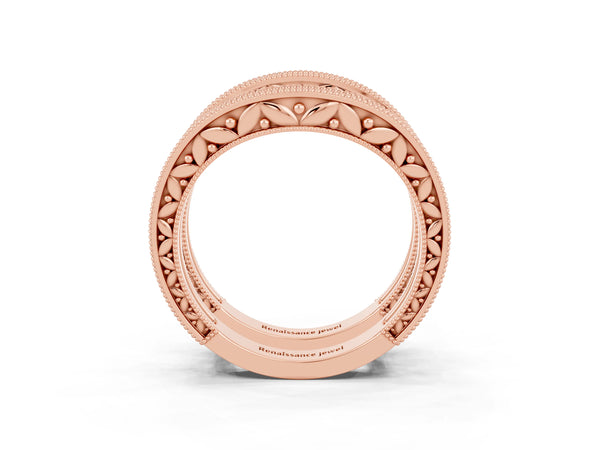 Rose gold Round Moissanite Milgrain Eternity Band with Channel Setting