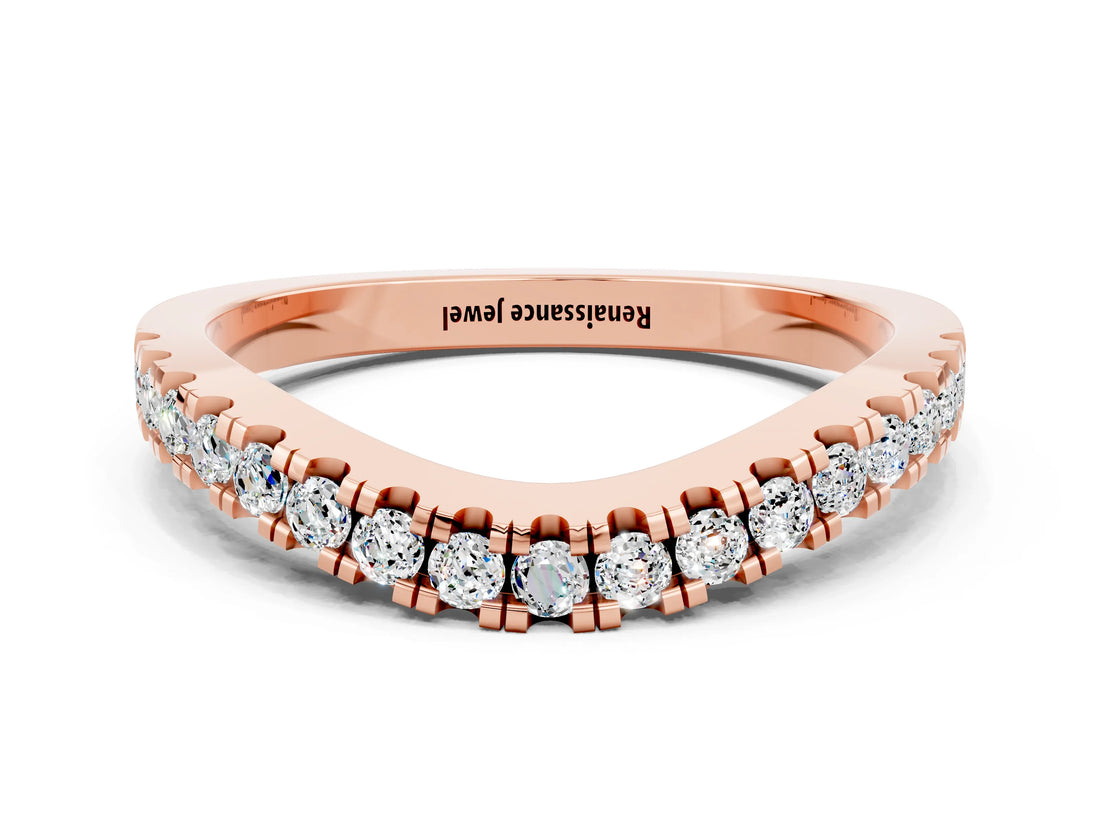 Rose gold Round Moissanite Pavé Curved Band with Shared Prong Setting_6