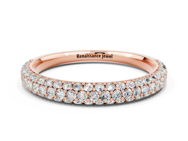 Rose gold Round Moissanite Pavé Eternity Band with Shared Prong Setting