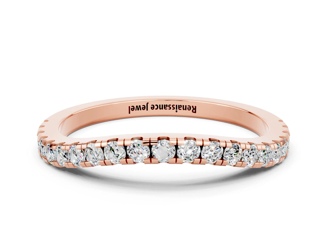 Rose gold Round Moissanite Pavé Half Eternity Band with Shared Prong Setting_6