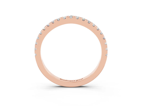 Rose gold Round Moissanite Pavé Half Eternity Band with Shared Prong Setting