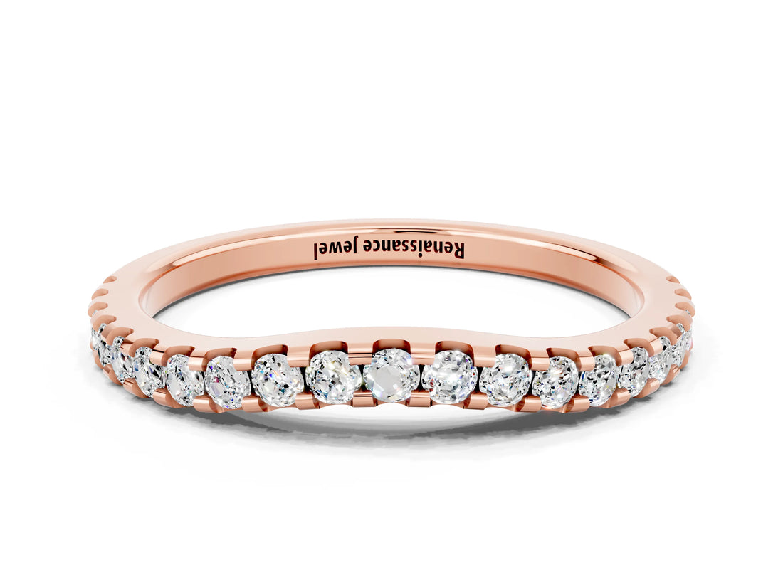Rose gold Round Moissanite Pavé Set Curved Wedding Band_6