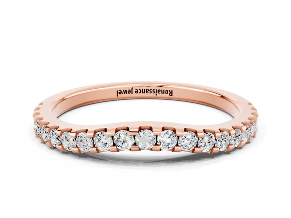 Rose Gold Round Moissanite Slim Pave Curved Half Eternity Wedding Band