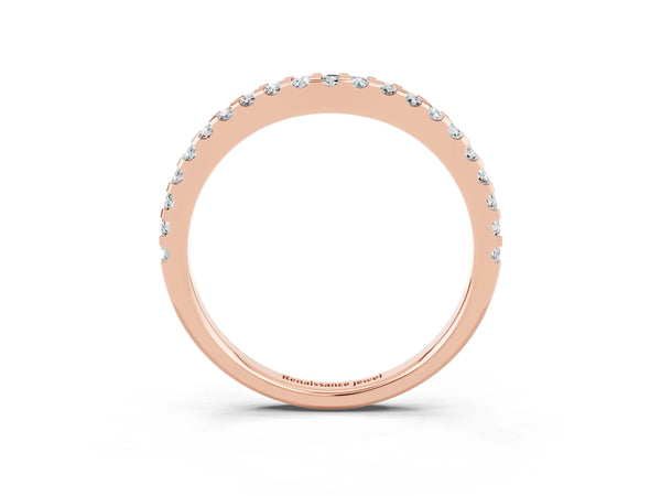 Rose Gold Round Moissanite Slim Pave Curved Half Eternity Wedding Band