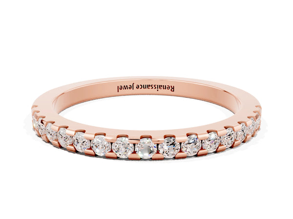 Rose Gold Round Moissanite Micro Prong Pave Half Eternity Wedding Band