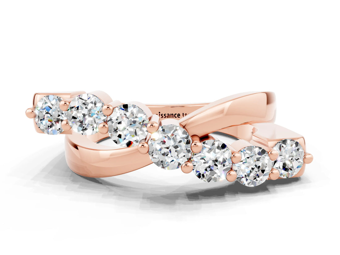 Rose gold Round Moissanite Prong-Set Crossover Band_6