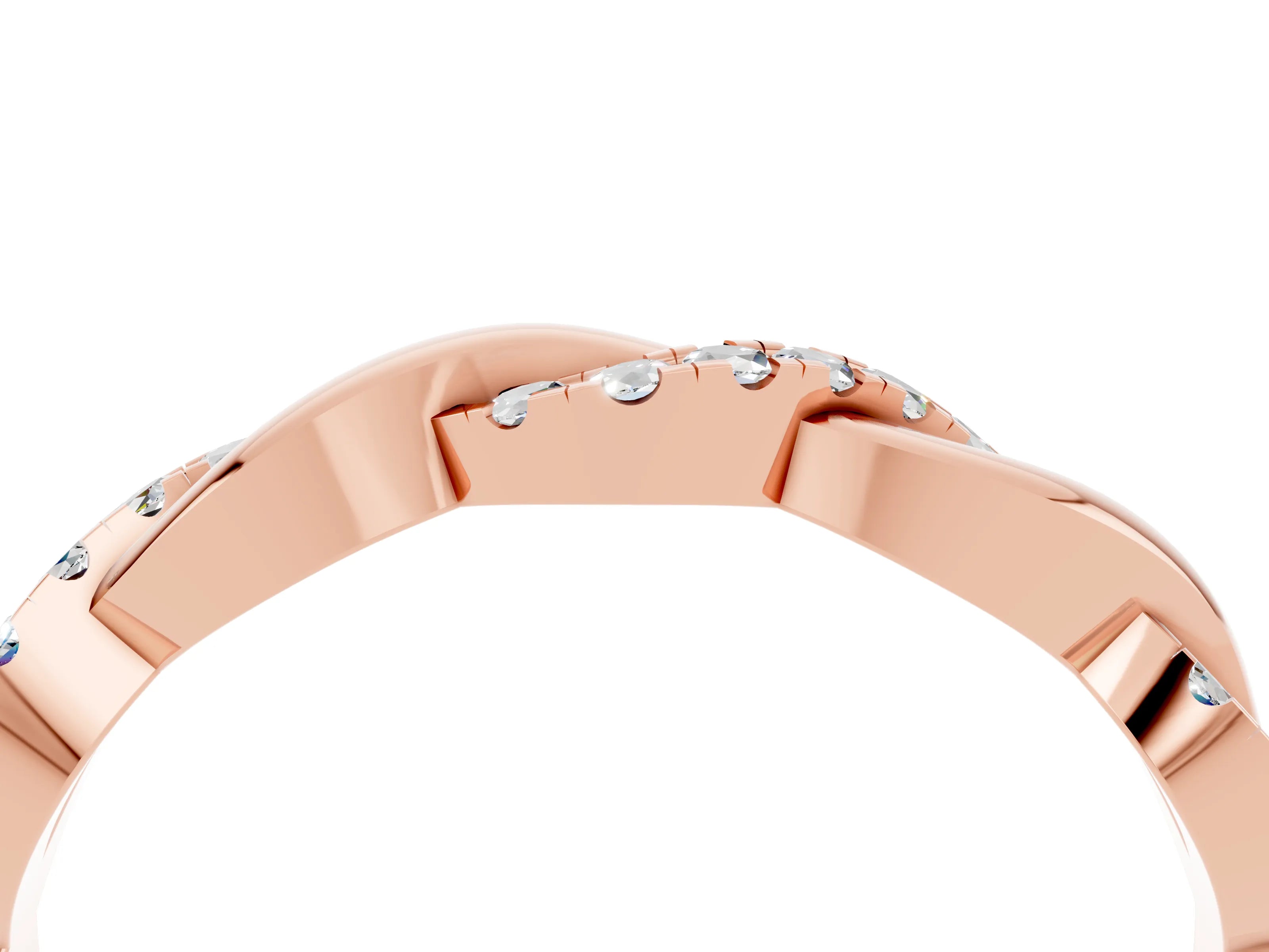 Rose gold Round Moissanite Twist Eternity Band with Pavé Setting_10