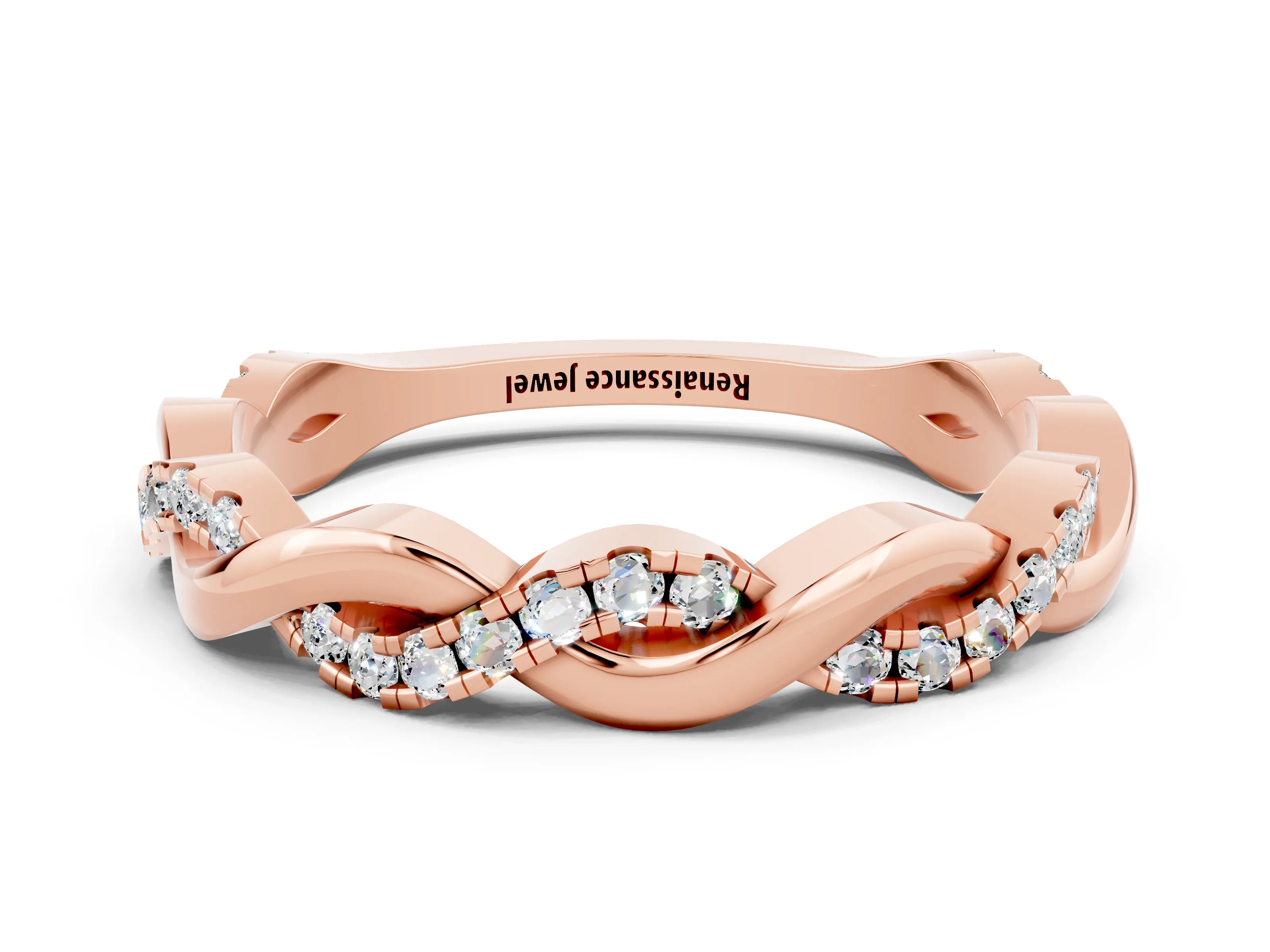 Rose gold Round Moissanite Twist Eternity Band with Pavé Setting_6