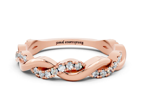Rose gold Round Moissanite Twist Eternity Band with Pavé Setting_6