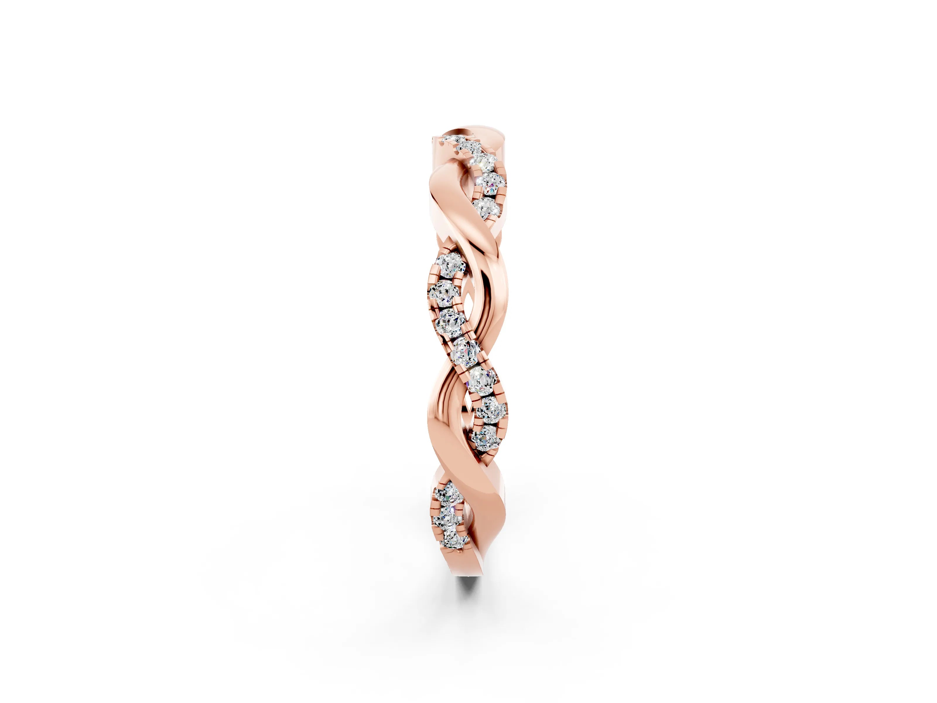 Rose gold Round Moissanite Twist Eternity Band with Pavé Setting_8