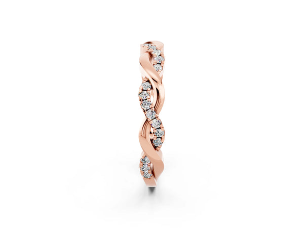 Rose gold Round Moissanite Twist Eternity Band with Pavé Setting