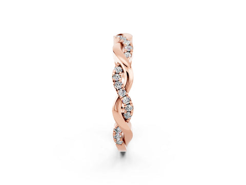 Rose gold Round Moissanite Twist Eternity Band with Pavé Setting_8