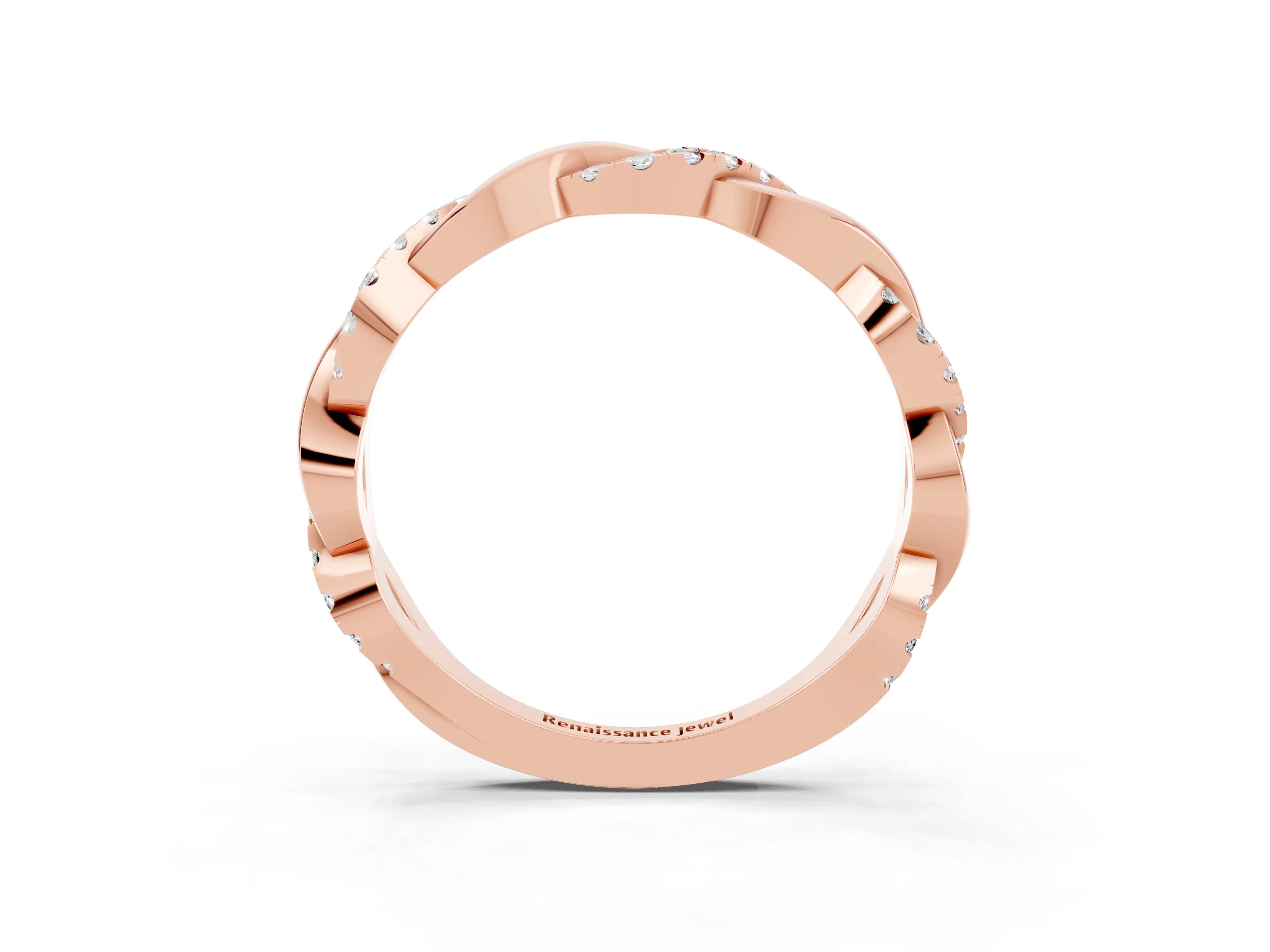 Rose gold Round Moissanite Twist Eternity Band with Pavé Setting_9