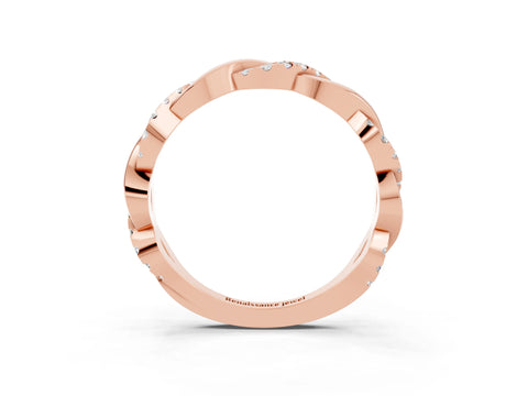 Rose gold Round Moissanite Twist Eternity Band with Pavé Setting_9