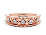 Rose gold Round Moissanite Twist Milgrain Band with Bezel Setting_12