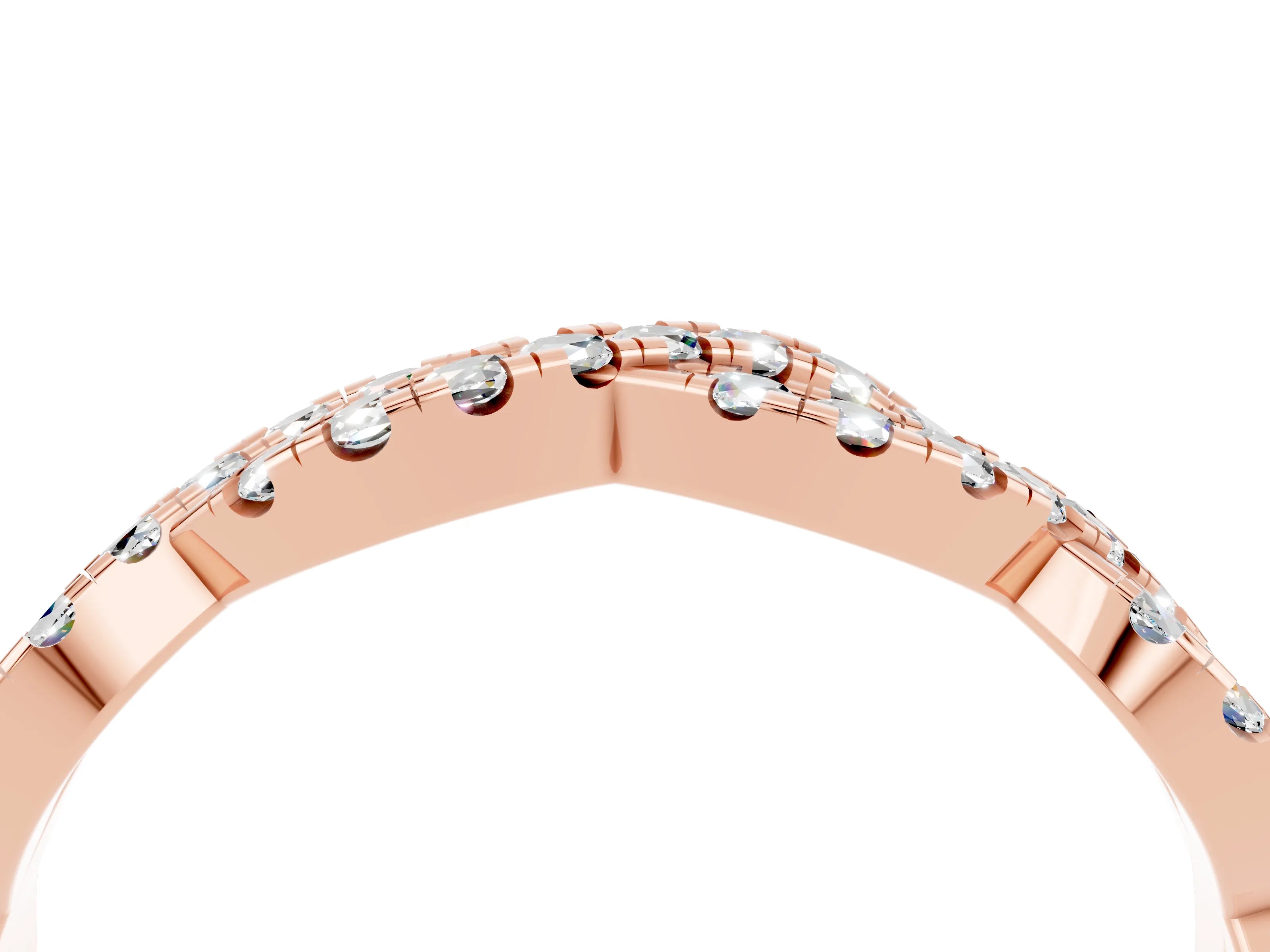 Rose gold Round Moissanite Twisted Eternity Band with Pavé and Shared Prong Setting_10