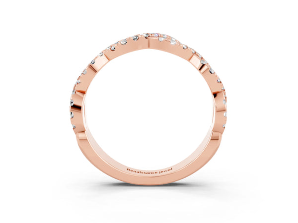 Rose gold Round Moissanite Twisted Eternity Band with Pavé and Shared Prong Setting