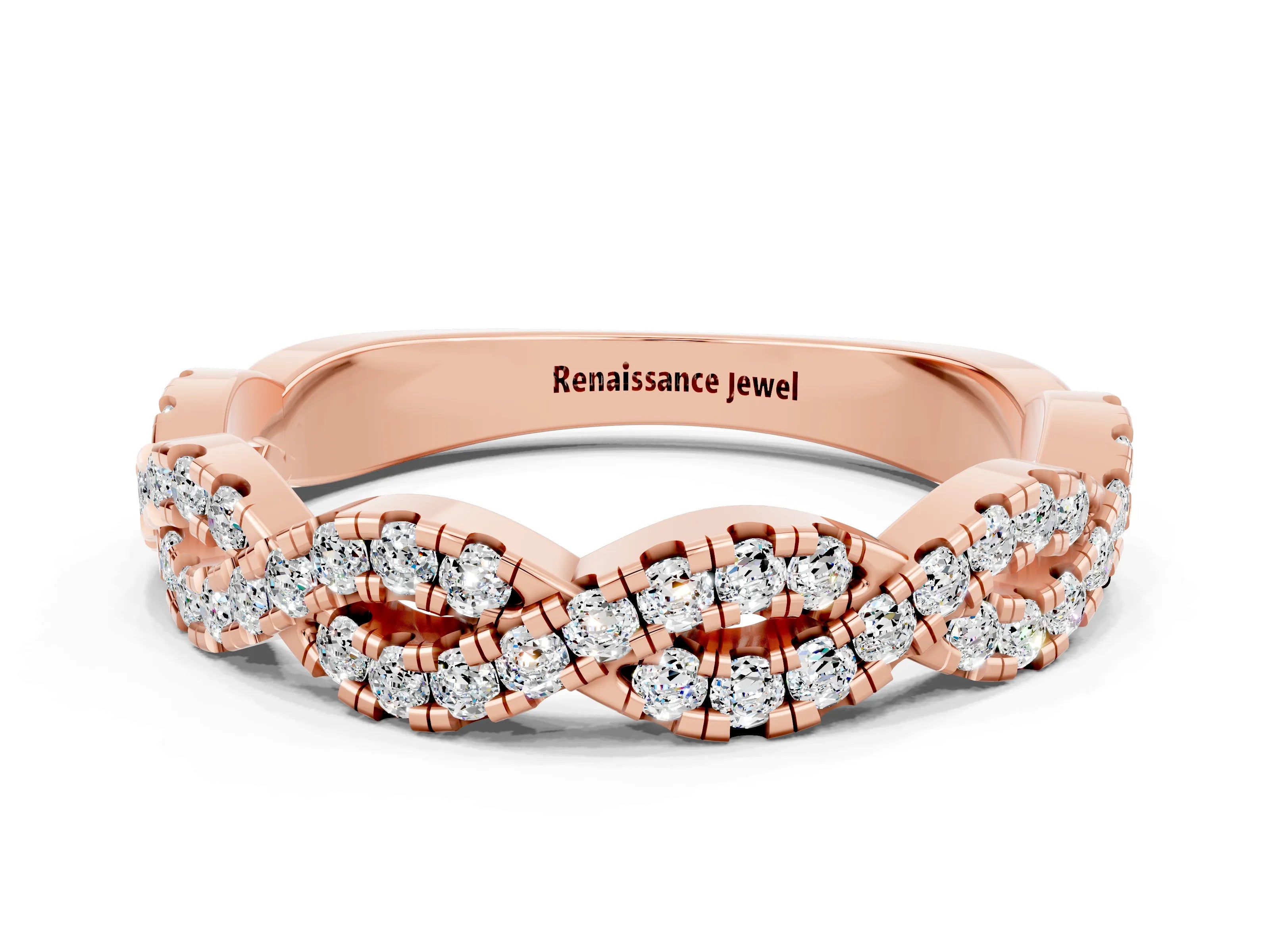 Rose gold Round Moissanite Twisted Eternity Band with Pavé and Shared Prong Setting_6