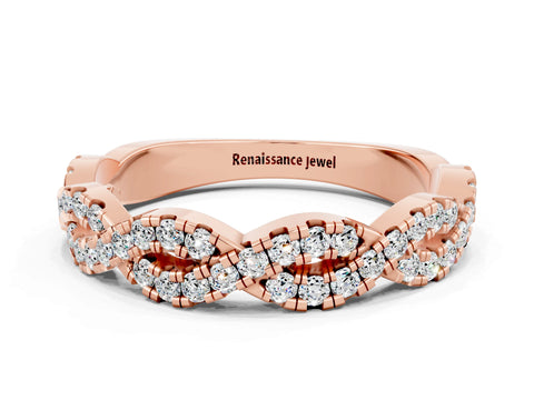 Rose gold Round Moissanite Twisted Eternity Band with Pavé and Shared Prong Setting_6