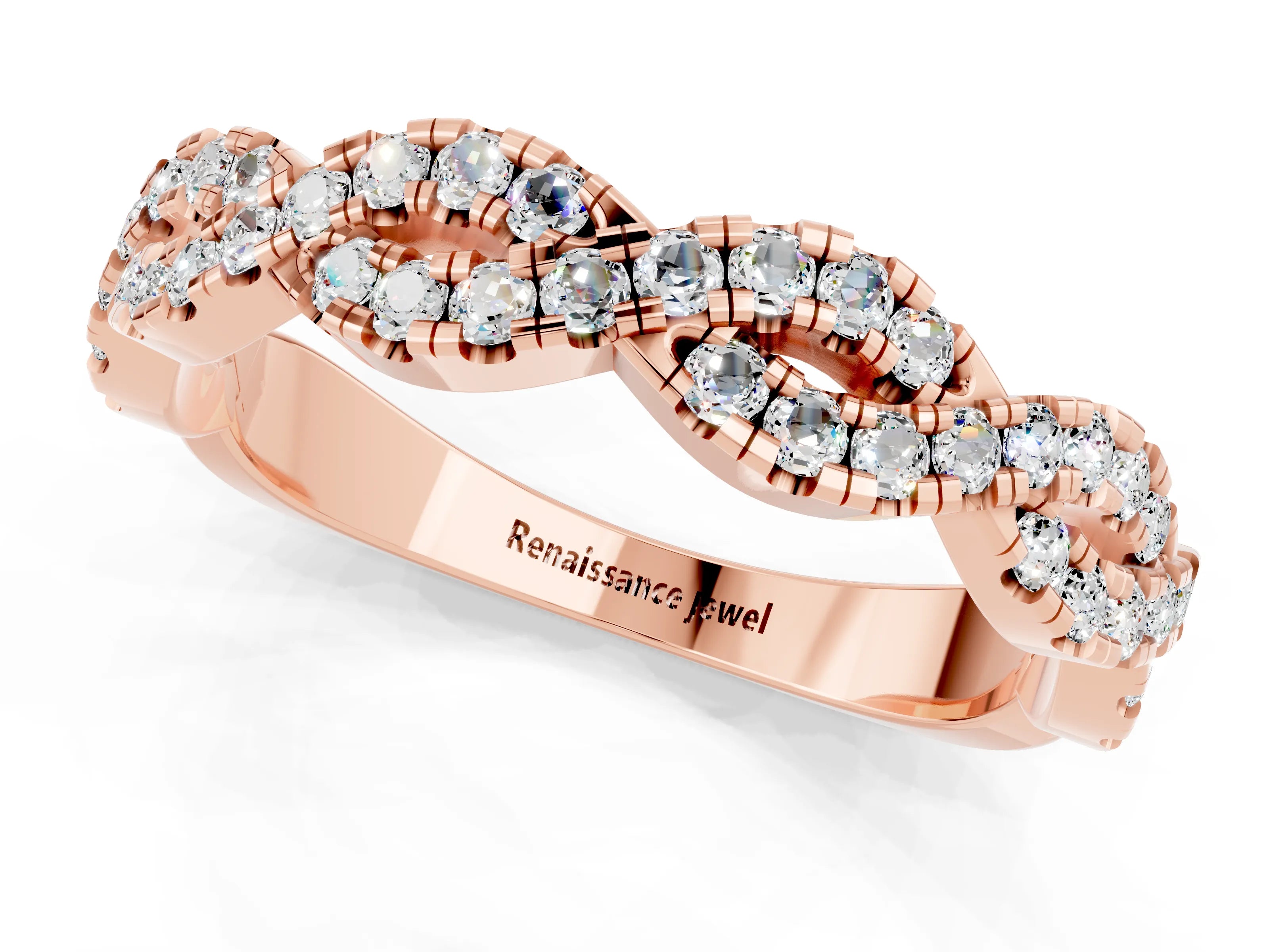 Rose gold Round Moissanite Twisted Eternity Band with Pavé and Shared Prong Setting_7