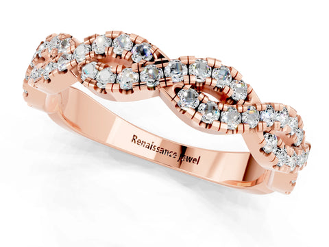 Rose gold Round Moissanite Twisted Eternity Band with Pavé and Shared Prong Setting_7