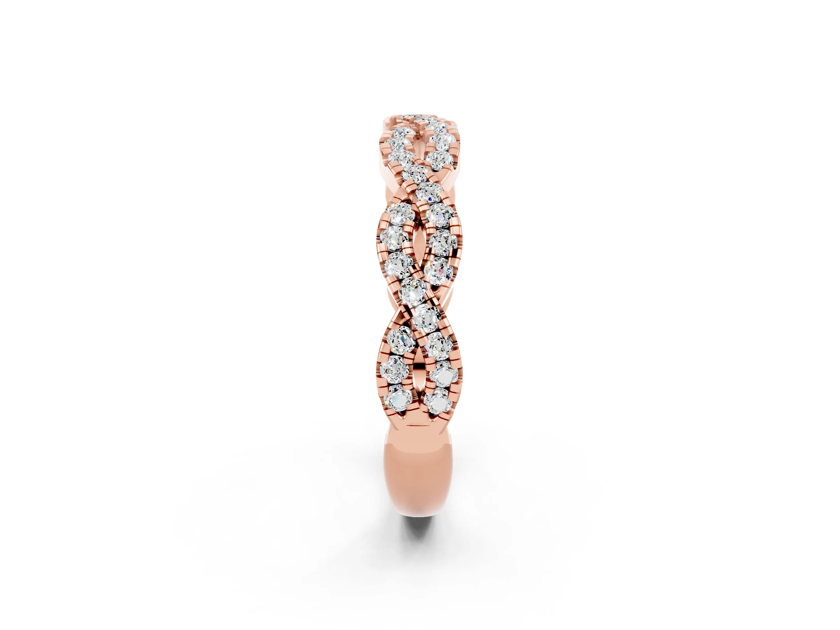 Rose gold Round Moissanite Twisted Eternity Band with Pavé and Shared Prong Setting_8