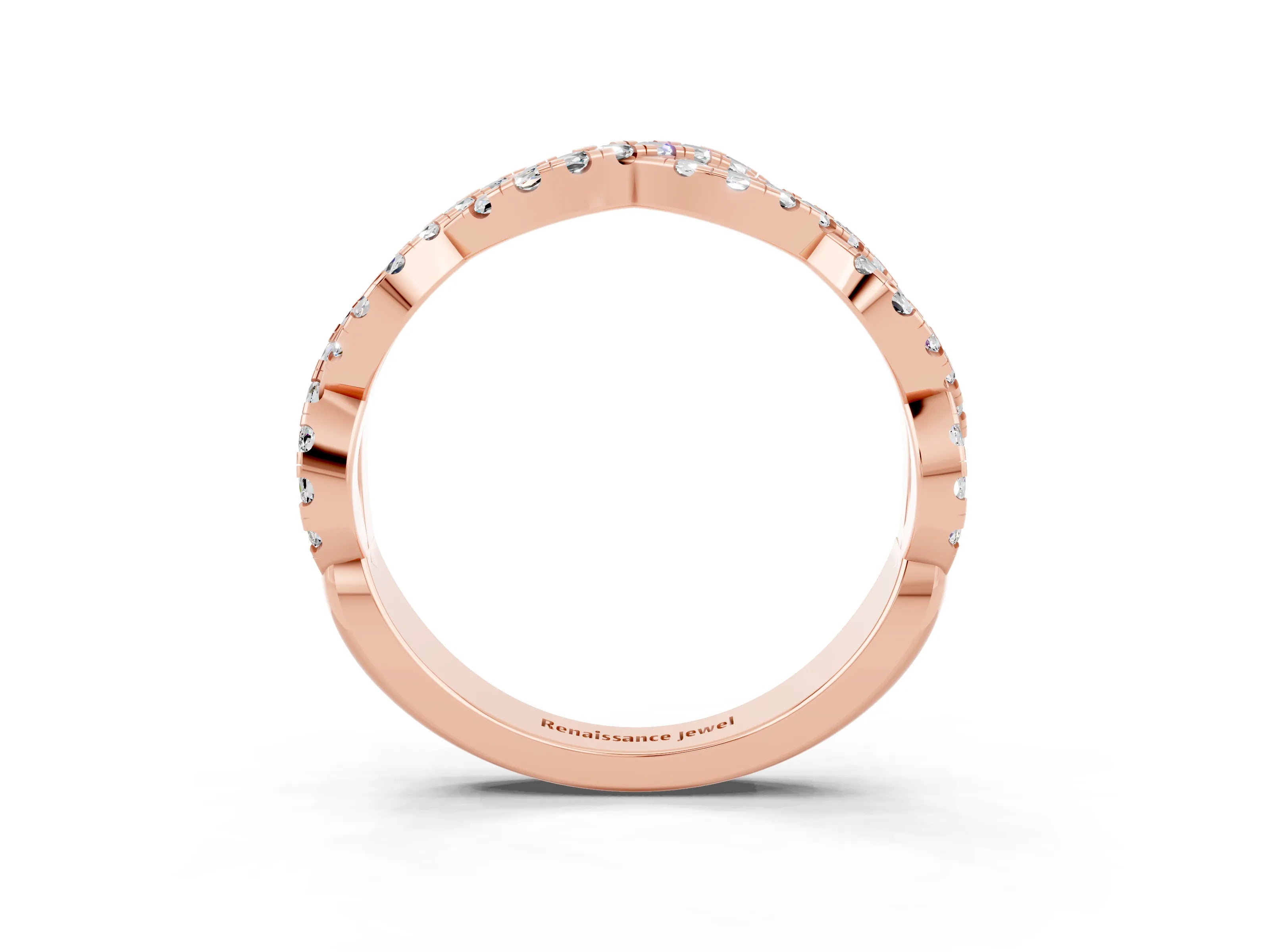 Rose gold Round Moissanite Twisted Eternity Band with Pavé and Shared Prong Setting_9