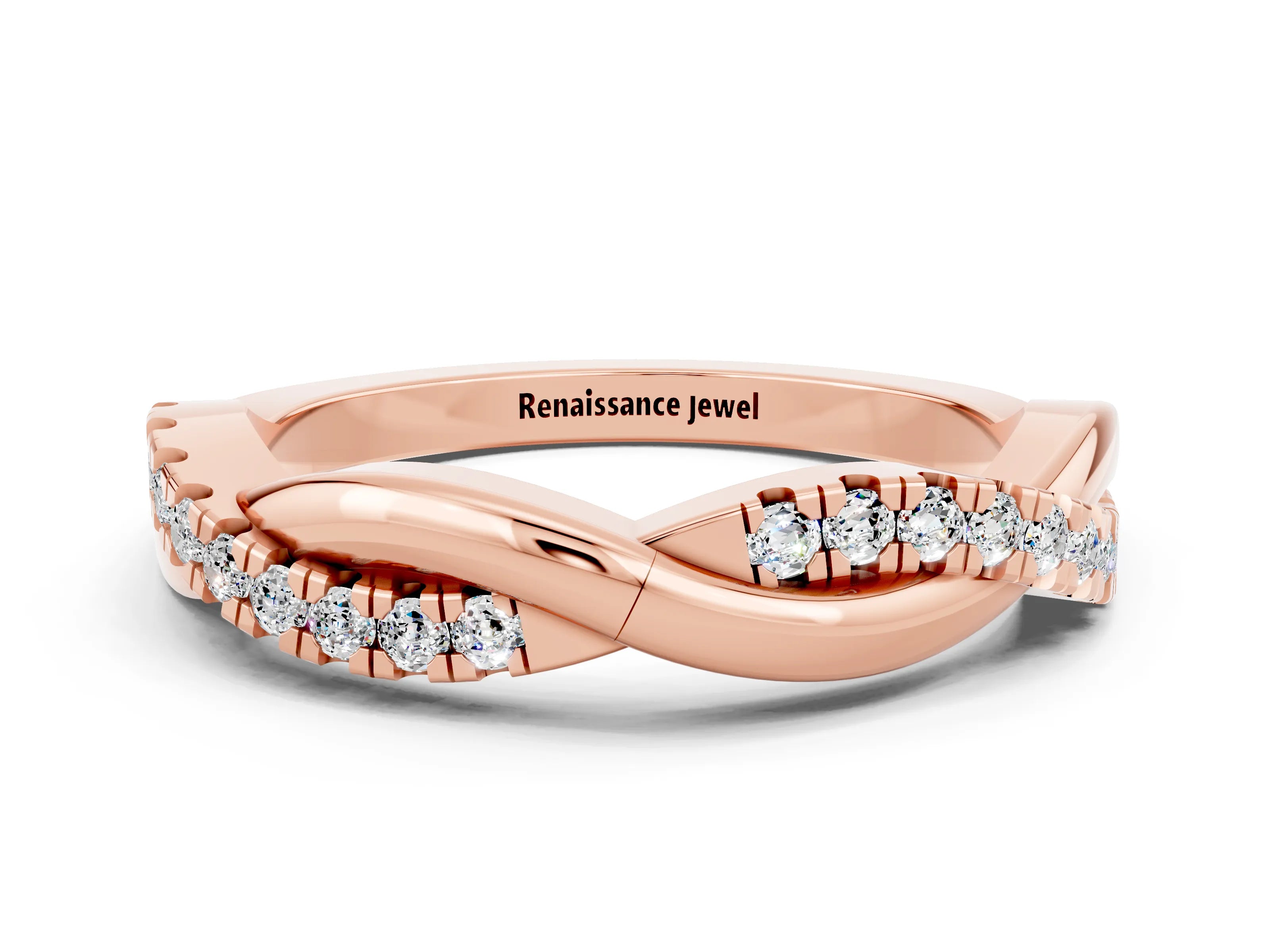 Rose gold Round Moissanite Twisted Infinity Band with Prong Setting_6