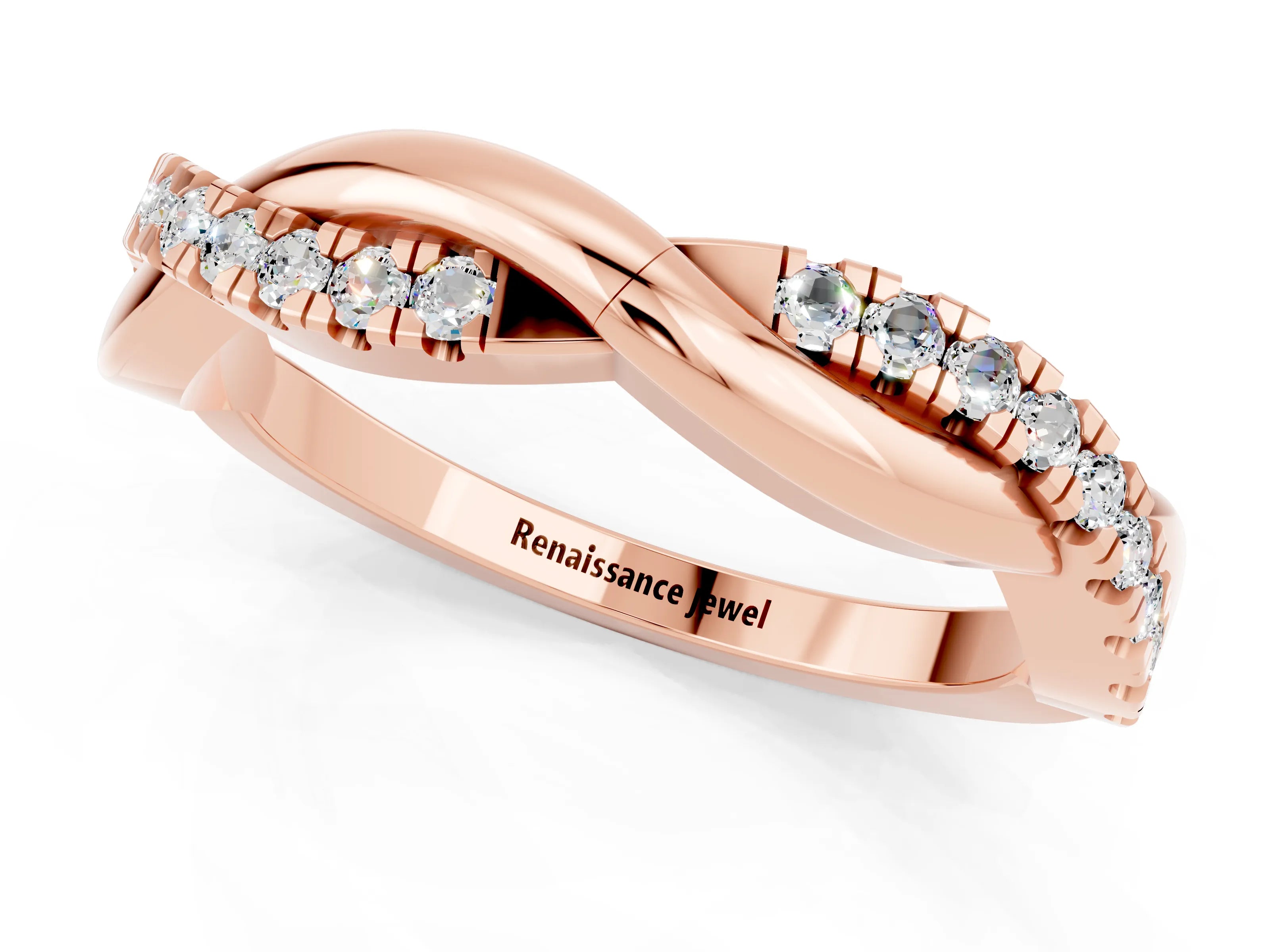 Rose gold Round Moissanite Twisted Infinity Band with Prong Setting_7
