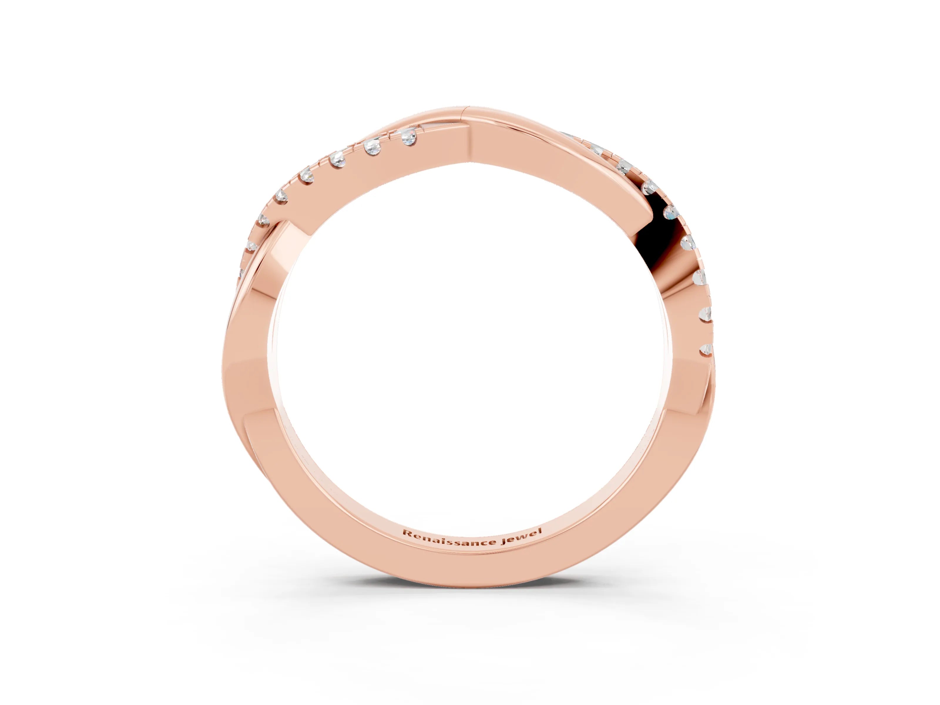 Rose gold Round Moissanite Twisted Infinity Band with Prong Setting_9