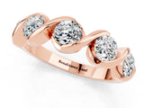 Rose gold Round Moissanite Wave Band with Channel Setting and Shared Prongs_7