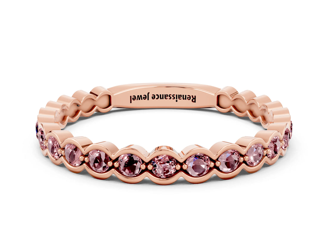 Rose gold Round Morganite Bezel Set Eternity Band_6
