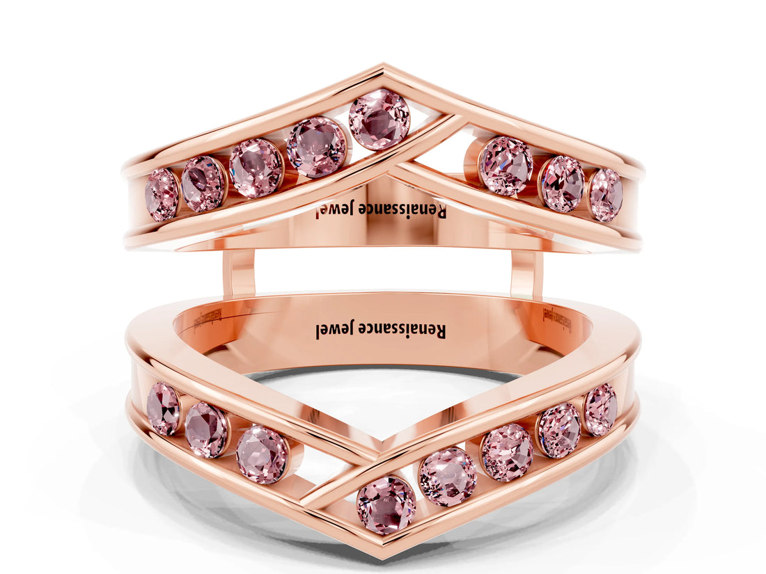 Rose gold Round Morganite Channel-Set Chevron Band_6