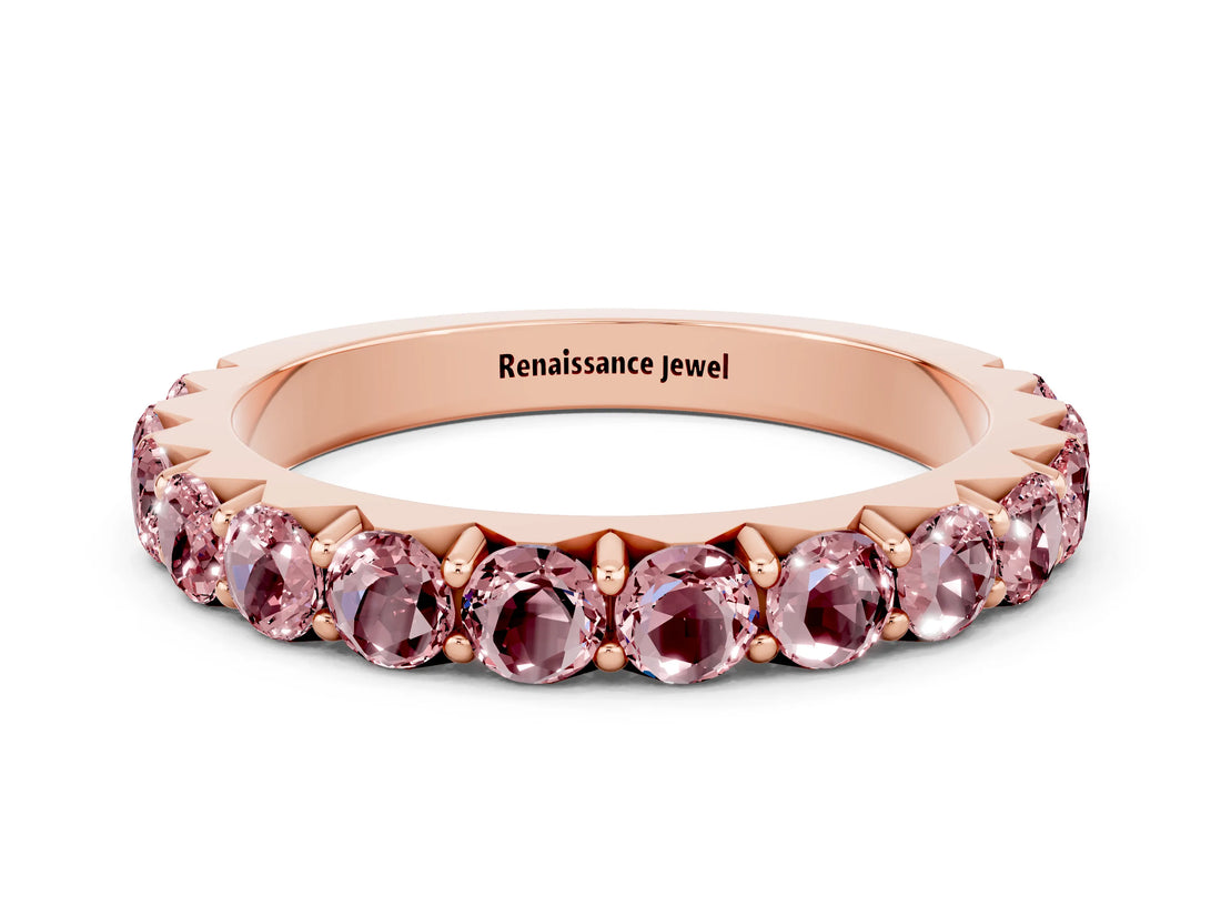 Rose gold Round Morganite Half Eternity Band with Classic Prong Setting_6