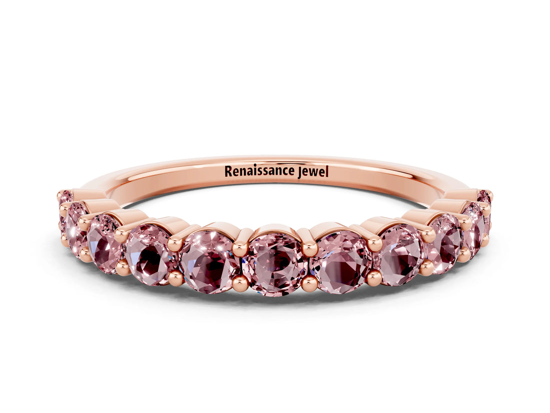 Rose gold Round Morganite Half Eternity Band with Prong Setting_10