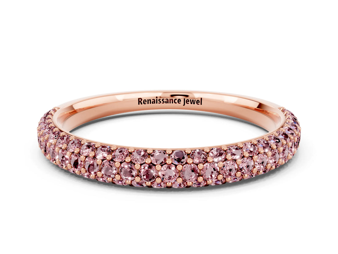 Rose gold Round Morganite Pavé Eternity Band with Shared Prong Setting_6