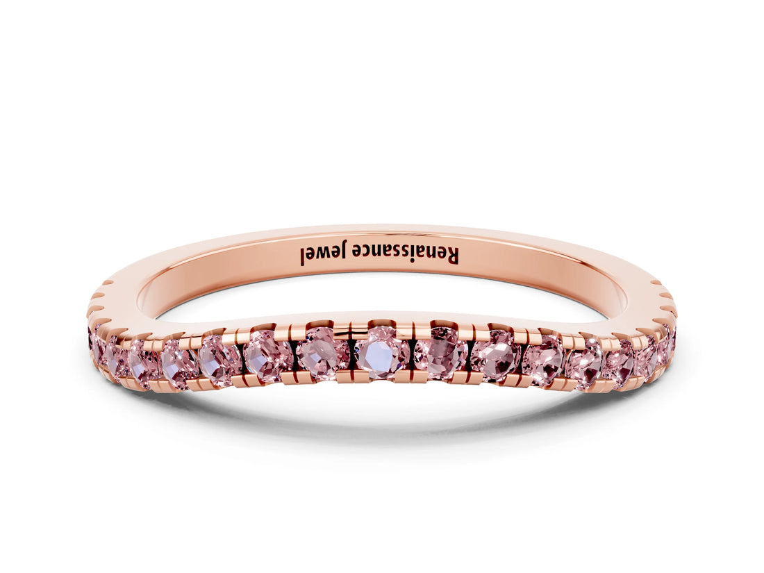 Rose gold Round Morganite Pavé Half Eternity Band with Shared Prong Setting_6