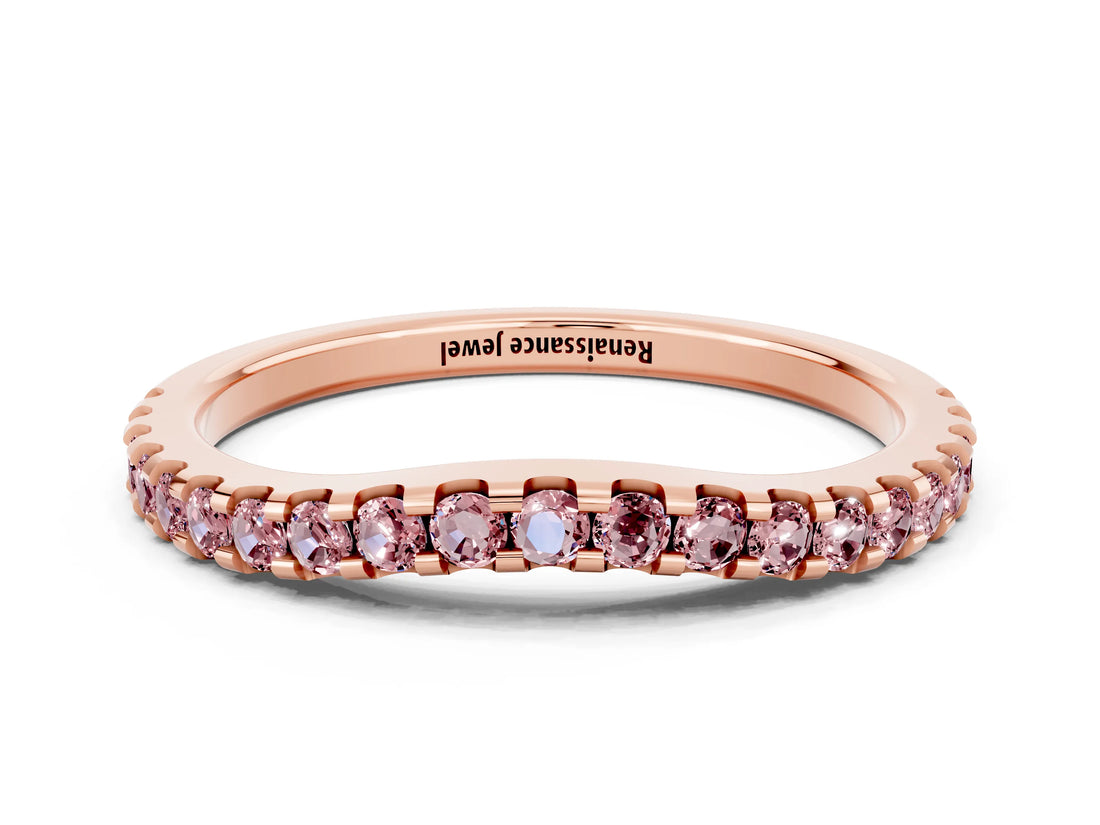 Rose gold Round Morganite Pavé Set Curved Wedding Band_6