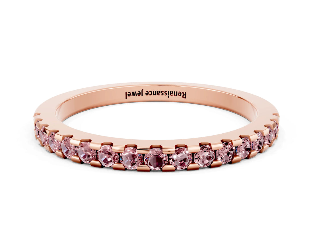 Rose gold Round Morganite Pavé Set Eternity Band with Micro Prong Setting_6