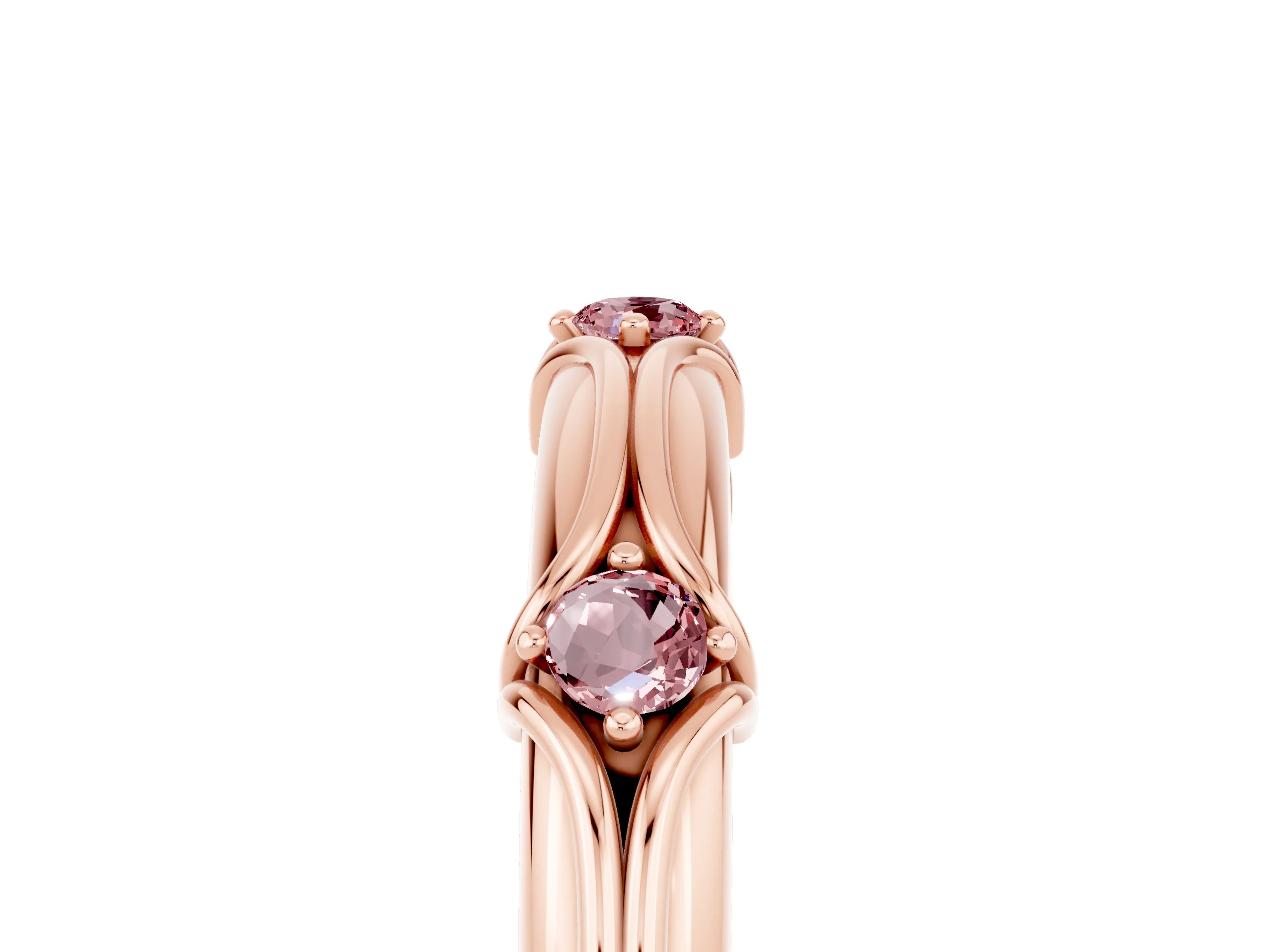 Rose gold Round Morganite Prong Set Milgrain Eternity Band_11