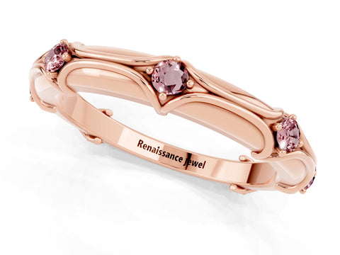 Rose gold Round Morganite Prong Set Milgrain Eternity Band_7