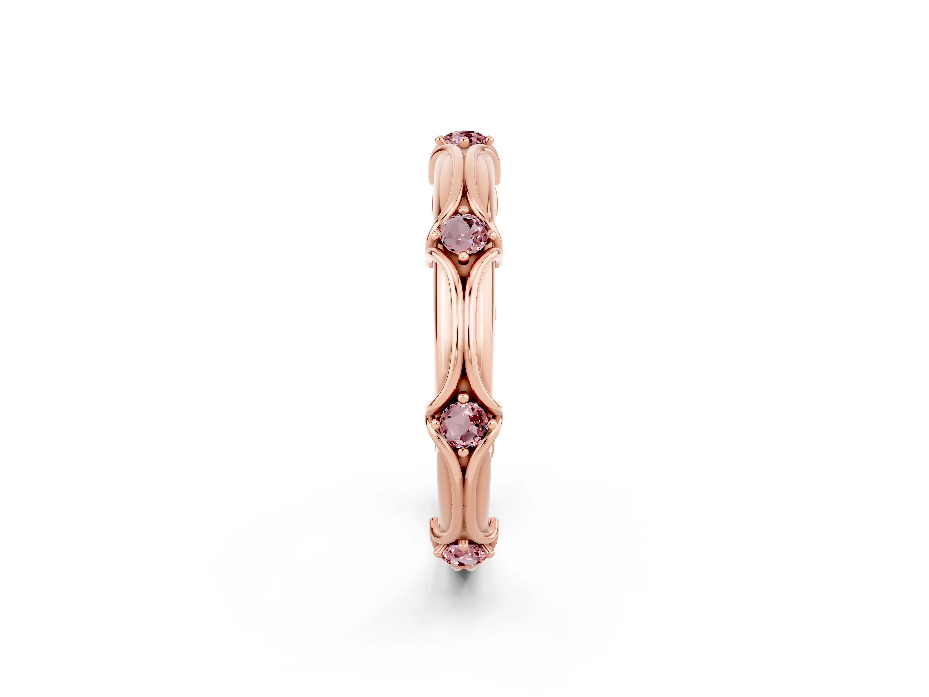 Rose gold Round Morganite Prong Set Milgrain Eternity Band_8