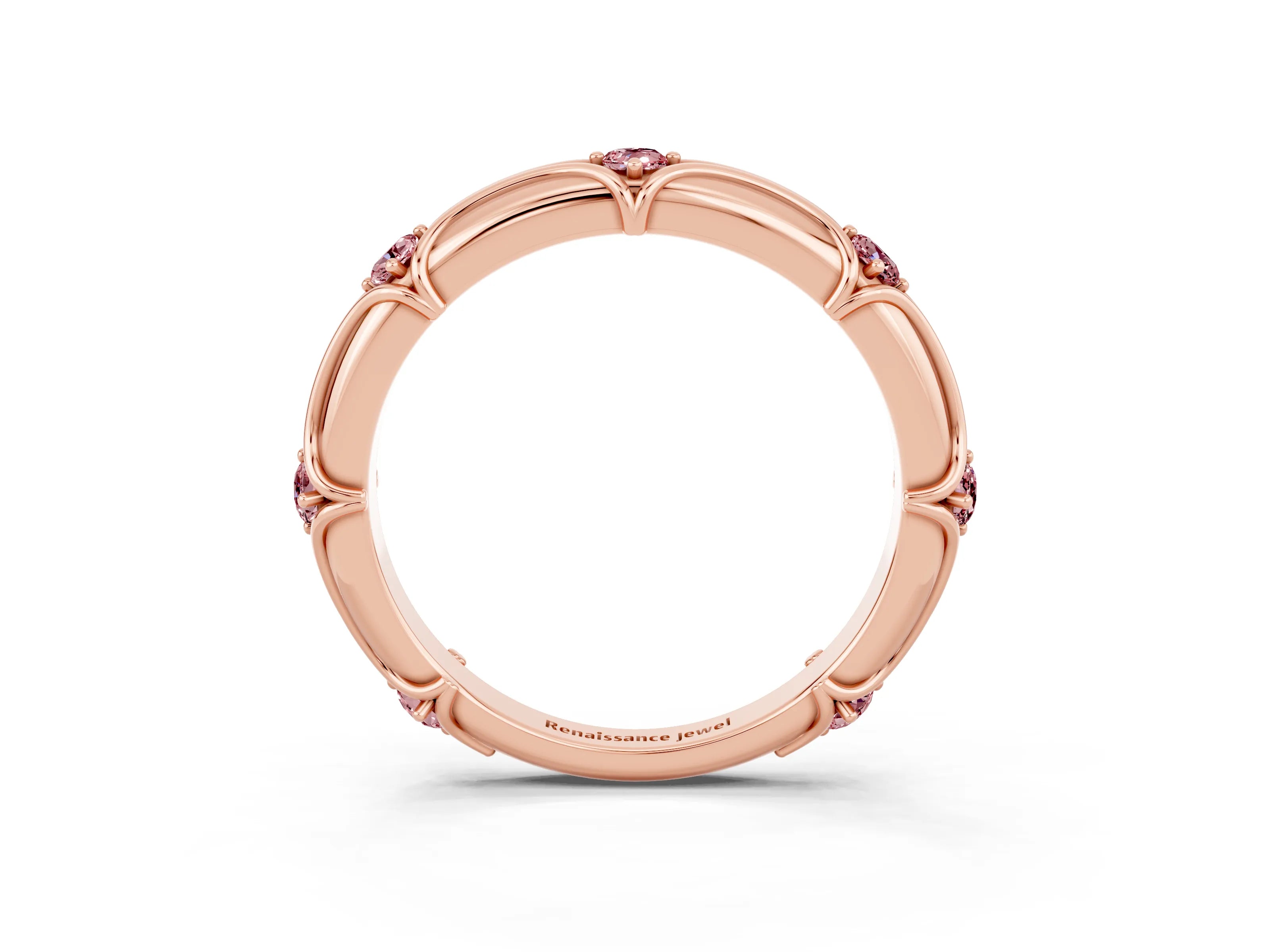Rose gold Round Morganite Prong Set Milgrain Eternity Band_9