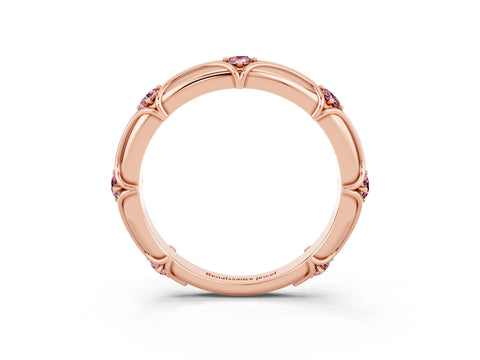 Rose gold Round Morganite Prong Set Milgrain Eternity Band_9