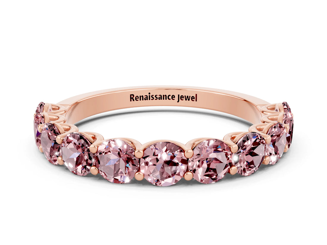 Rose gold Round Morganite Shared Prong Eternity Band_6